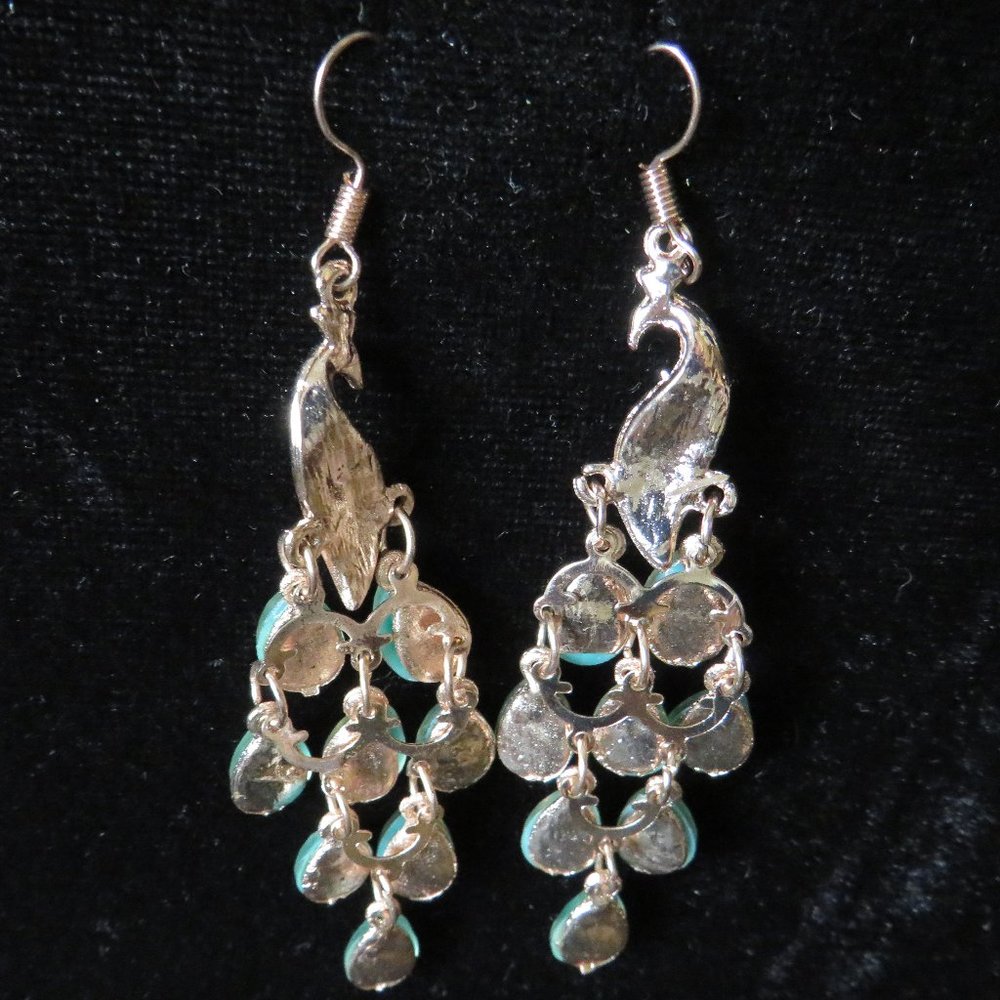 Peacock Dangle Figural Articulated Earrings 2.5" NEW LOWER PRICE - Picture 7 of 10